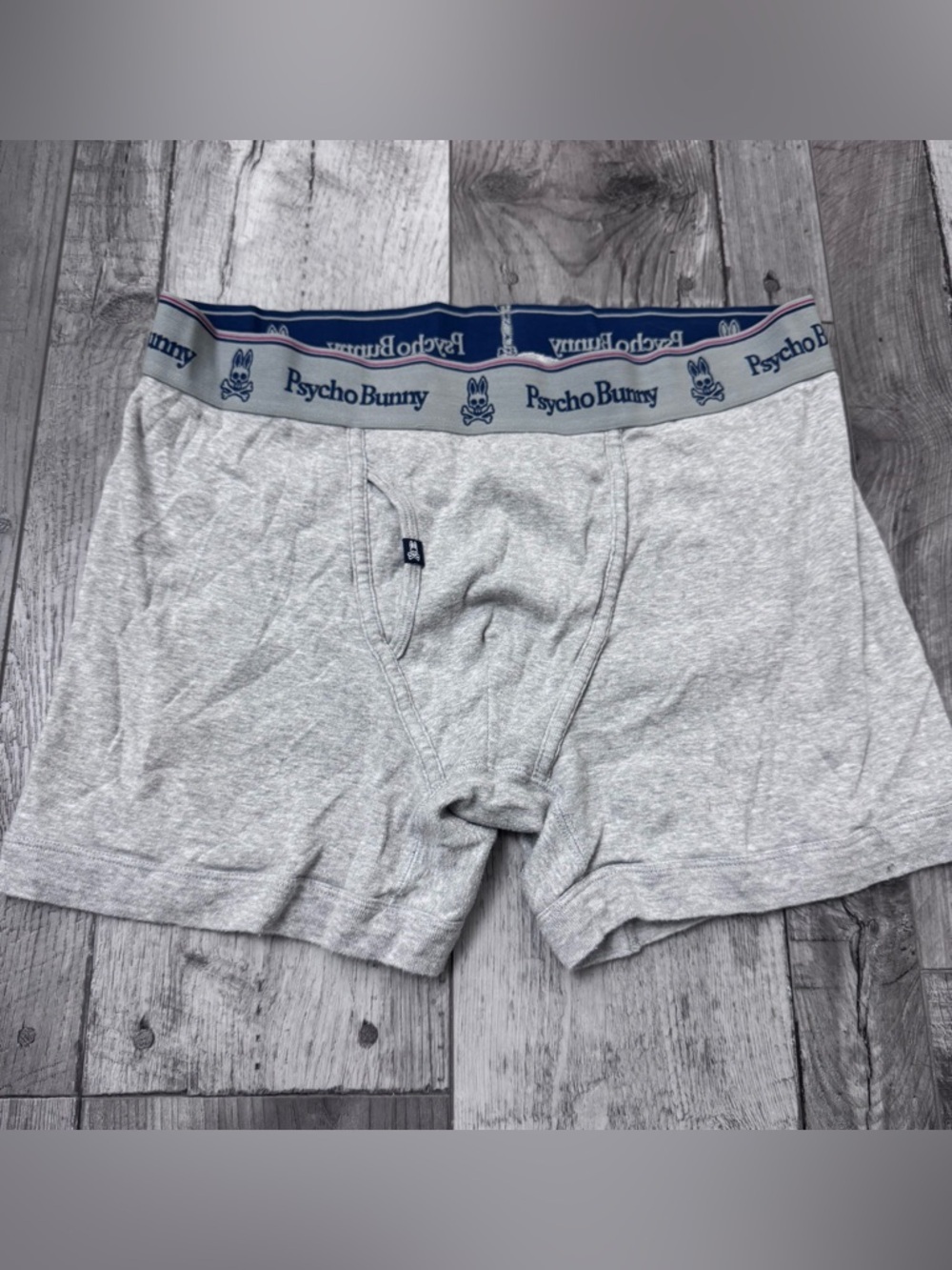 Psycho Bunny Light Gray Boxer Briefs with Navy Logo Waistband XL